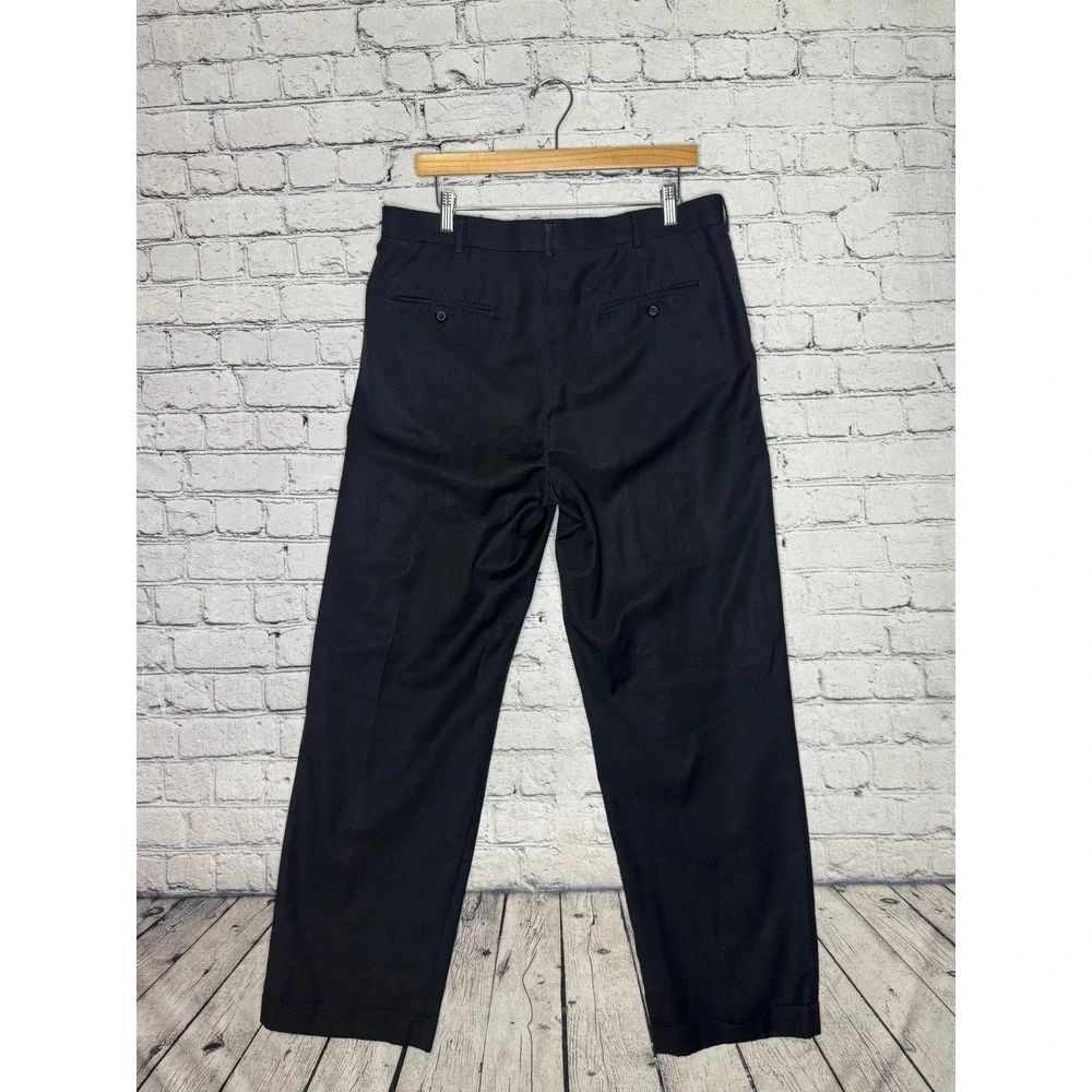 Perry Ellis‎ America Men's Black Pleated Dress Pants Size 36x32 Polyester Rayon